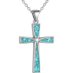 Stainless Steel Turquoise Cross Necklace for Men and Women – Faith